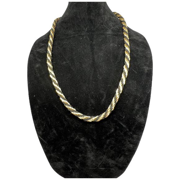 Vintage Twisted Rope Chain Necklace Black & Gold Braided Cord Statement 31" Long - Picture 3 of 6